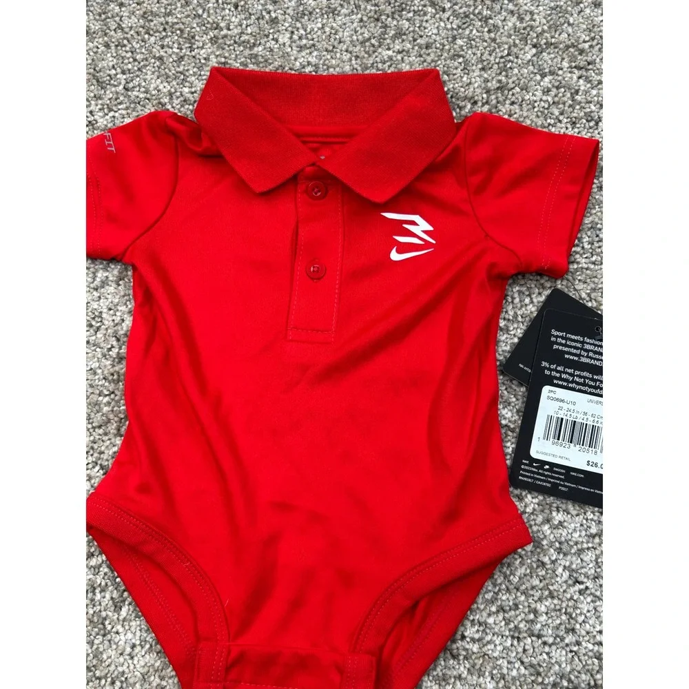 Nike Infant Boys Red Polo Bodysuit Black Shorts Set 3M NEW #0586